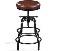 Yaheetech Sgabello Bar Alto Altezza Regolabile 54,5 a 71,5 cm Imbottiti in Similpelle e Metallo Vintage Industriale per Cucina Penisola con Poggiapiedi 136kg Montato Marrone Rustico