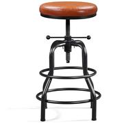 Yaheetech Sgabello Bar Alto Altezza Regolabile 54,5 a 71,5 cm Imbottiti in Similpelle e Metallo Vintage Industriale per Cucina Penisola con Poggiapiedi 136kg Montato Marrone Chiaro