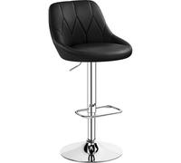 Yaheetech Sgabello Bar Alto Altezza Regolabile Cucina Design Moderno con Schienale Girevole Imbottito in Finta Pelle Poggiapiedi Metallo Nero
