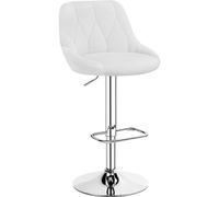 Yaheetech Sgabello Bar Alto Altezza Regolabile Cucina Design Moderno con Schienale Girevole Imbottito in Finta Pelle Poggiapiedi Metallo Bianco