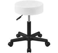 Yaheetech Sgabello con Ruote e Cuscino Spesso, Sedia da Salone con Altezza Regolabile, Sgabellino in Similcuoio Compatto per Casa Ufficio Parrucchiere Tatuaggi Massaggi e Spazi Benessere (Bianco)