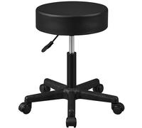 Yaheetech Sgabello con Ruote e Cuscino Spesso, Sedia da Salone con Altezza Regolabile, Sgabellino in Similcuoio Compatto per Casa Ufficio Parrucchiere Tatuaggi Massaggi e Spazi Benessere (Nero)