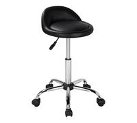 Yaheetech Sgabello con Ruote Regolabile in Altezza con Schienale Sedia Estetista Girevole per Toeletta Trucco Parrucchiere Salone in Ecopelle Nero