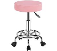 Yaheetech Sgabello con Ruote, Regolabile in Altezza, Sedia Rotondo Estetista con Rotelle Girevole, per Salone Toeletta Trucco Parrucchiere Poltrona Pedicure in Ecopelle, Rosa