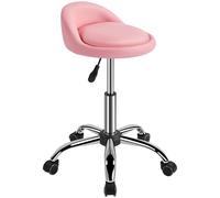 Yaheetech Sgabello Estetista con Ruote Regolabile in Altezza Sedia per Toeletta Trucco Girevole con Schienale Parrucchiere Salone in Ecopelle Rosa
