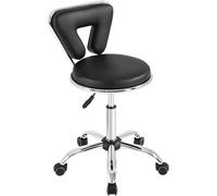 Yaheetech Sgabello Estetista con Schienale con Ruote Altezza Regolabile Girevole per Estetista Parrucchiere Ergonomico Ufficio Studio Scrivania Salone Nero