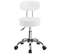 Yaheetech Sgabello Girevole con Schienale Rotelle e Base Larga Sgabellino in Similcuoio Altezza Regolabile per Estetista Spa e Salone (Bianco)