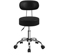 Yaheetech Sgabello Girevole con Schienale Rotelle e Base Larga Sgabellino in Similcuoio Altezza Regolabile per Estetista Spa e Salone (Nero)