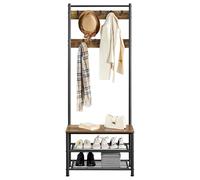 Yaheetech Stand Appendiabiti a 3 Ripiani con Scarpiera Vintage Altezza 185 cm, Attaccapanni in Legno Industriale, Appendiabiti Autoportante Portabiti per Salotto Ingresso Salotto