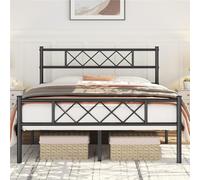 Yaheetech Struttura Letto Matrimoniale in Metallo Ferro con Testiera a Forma di X Telaio con Rete a Doghe per Camera Dormitorio 140 x 200 cm Nero