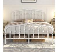 Yaheetech Struttura Letto Matrimoniale Moderno in Metallo con Testiera Rete a Doghe per Camera 140 × 200 cm Bianco