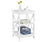 Yaheetech Tavolino Basso da Salotto Bianco Tavolino da caffè a 3 Ripiani Design Moderno a Forma X Comodino da Camera da Letto Soggiorno 40 x 40 x 61 cm