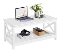 Yaheetech Tavolino da Caffè Tavolino Basso da Salotto Tavolo da Divano a 2 Ripiani Moderno Portaoggetti in Legno con Piano Inferiore Grande da Soggiorno Bianco 100 x 50 x 45 cm