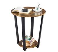 Yaheetech Tavolino da Caffè Vintage Tavolino Basso Rotondo Industriale Laterale da Soggiorno Struttura in Metallo Comodino Camera da Letto a 2 Ripiani Mobiletto da Divano Salotto Altezza 57 cm