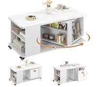 Yaheetech Tavolino da Salotto, con Contenitore Girevole a 360°95x50x50.5cm | Tavolino da Caffè con Ruotes Girevoli, Ampio Cassetto in Tessuto, Struttura Resistente, Spazio Extra per Conservazione,Bianco