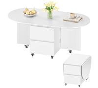 Yaheetech Tavolino da Salotto Trasformabile con 6 Ruote | Tavolino Pieghevole 3 in 1 Alto 50,5 cm con 2 Cassetti e Mobiletto a 2 Livelli per Spazi Ridotti Bianco