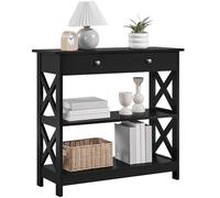 Yaheetech Tavolo Console con Ripiani e Cassetti, Consolle ingresso moderno, Mobiletto Salvaspazio in Legno, per Soggiorno, Corridoio, Nero, 80 x 30 x 80 cm