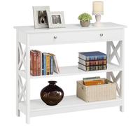 Yaheetech Tavolo Consolle Vintage Mobile da Ingresso in MDF e Ferro con Ripiani e Cassetti Tavolino Moderno per Divano Pavimento Corridoio Bianco 30 x 80 x 100 cm