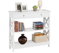 Yaheetech Tavolo da Console con Ripiani e Cassetti, Tavolino Vintage, Mobile Ausiliario in Legno, per Soggiorno, Ingresso, Corridoio, Bianco, 80 x 30 x 80 cm