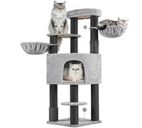 Yaheetech Tiragraffi Grande Albero per Gatti di Grossa Taglia con 2 Spazzole e Coperte Tronchi in Sisal da 11 cm di Spessore Ampie Piattaforme e Tana 56 x 56 x 160 cm Grigio Chiaro e Nero