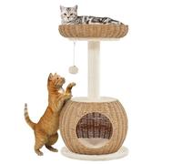 Yaheetech Tiragraffi per Gatti Albero per Gatti in Rattan Intrecciato Trespolo Cuccia per Gatti con Pallina Gioco Altezza 75cm Beige