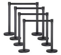 Yaheetech Transenne Eliminacode Separacode 8 Paletti Delimitazione con Nastro Retrattile 2 Metri Altezza 92 cm Colonnie Segnapercorso Neri