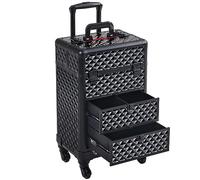 Yaheetech Valigetta Trucchi Trolley Make Up Valigia con 2 Cassetti Ruote Girevoli 360° Beauty Case da Viaggio Rigido Per Estetista Professionale 34,5×24,5×58 cm Nero