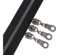 YaHoGa - Chiusura lampo infinita da 9 m, merce al metro, chiusura lampo a spirale nera da 6 mm + 25 cursori zip antiblocco (nichel/nero)