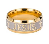 YAHOYA 8mm in Acciaio Inossidabile Religioso Gesù Croce Anello Russo Dio salvarci Anelli di Fascia per Uomini Donne Gioielli cristiani Anillos