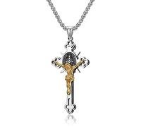 YAHOYA Acciaio Inossidabile San Benedetto Gesù Croce Pendente Collana Donne Amuleto Preghiera Gioielli Religioso Cristiano Regalo