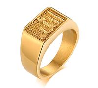 YAHOYA Allah Square Top Ring per Gli Uomini Oro Tono Acciaio Inossidabile Sigillo Anelli Elegante Casual Lettera Timbro Anel Square