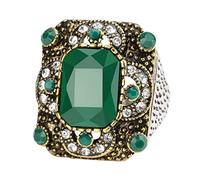 YAHOYA Anelli turchi per Le Donne Antico Oro Verde Resina Vuota Quadrato Partito Grande Anello Gioielli Vintage
