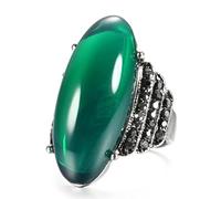 YAHOYA Anello di Pietra di Moda Grande Ovale simulato Ambra per Le Donne Anello di Cristallo Nero Brillante Colore Argento Gioielli da Nozze Vintage