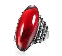 YAHOYA Anello di Pietra di Moda Grande Ovale simulato Ambra per Le Donne Anello di Cristallo Nero Brillante Colore Argento Gioielli da Nozze Vintage