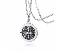 YAHOYA Ciondolo Medaglia San Benedetto per Uomo Crocifisso in Acciaio Inossidabile Collana Medaglia Miracolosa