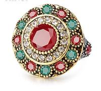 YAHOYA Gioielli Vintage Etnici Anello Nuziale Indiano Anelli di Fiori di Cristallo Rotondo a Doppio Colore per Le Donne Anillos Navidad