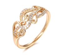 YAHOYA Hot Ethnic Bride Wedding Ring 585 Oro Rosa Hollow Flower Pattern Anelli di zircone Naturale per Le Donne Gioielleria