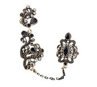 YAHOYA Regolabile Turco Due Dita Anelli per Le Donne di Partito Resina Nera Svuotare Il Fiore Design Vintage Anello Gioielli Anel
