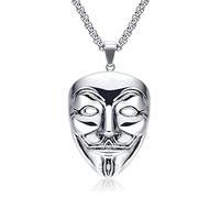 YAHOYA V per Vendetta Vintage Pendente Maschera da Uomo Accessorio Lungo Collana in Acciaio Inox