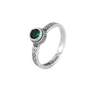 YAHOYA Zircone Verde retrò Thai Argento Lucido Colore Argento Femmina ridimensionabile Anelli di Apertura