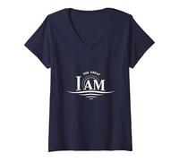 Yahweh The Great I AM - Fede ispiratrice Opera d'Arte Maglietta con Collo a V, Donna, Navy, M