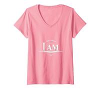 Yahweh The Great I AM - Fede ispiratrice Opera d'Arte Maglietta con Collo a V, Donna, Rosa, M