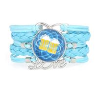 YAIEWNE Festival Della Birra Bicchiere Scienza Entanglement Quantistico Bracciale In Pelle Intrecciata Regolabile, Bracciale Etnico, Accessorio Regalo Di Compleanno Natale Blu