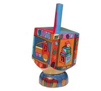 Yair Emanuel Hanukkah Dreidel in legno con supporto dipinto a mano simbolo...