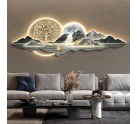 YAIUNHIQ Quadro da Parete retroilluminato a LED in Stile Cinese - Dipinto di Paesaggio con Albero dei Soldi per Soggiorno, Opera d'Arte Feng Shui su Tela con Telecomando,C