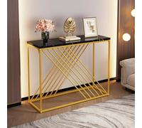 YAIXBNG 100 x 35 x 77 cm, tavolo nero con base dorata, in MDF lucido per ingresso, consolle, tavolo da corridoio, credenza, tavolino, stile vintage