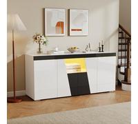 YAIXBNG 140 x 40 x 65 cm, grande armadio con 3 armadi e 4 porte, design angolato + blocco colore bianco e nero, moderno comò con striscia luminosa a LED