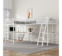 YAIXBNG 90 x 200 cm, letto a soppalco, due letti a castello, tavolo sotto il letto, doppia scala, ringhiera alta, bianco
