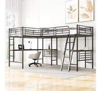 YAIXBNG 90 x 200 cm, letto a soppalco, due letti a castello, tavolo sotto il letto, doppia scala, ringhiera alta, nero