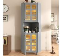 YAIXBNG Armadio angolare grigio con strato di vernice e illuminazione a LED - Comò angolare multifunzionale per soggiorno, libreria, bagno, camera da letto, sala da pranzo, pannello MDF con superficie